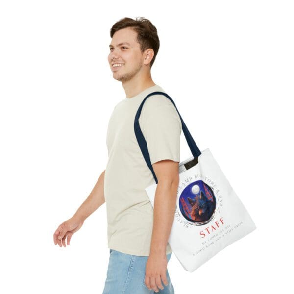 A man is walking with a bag