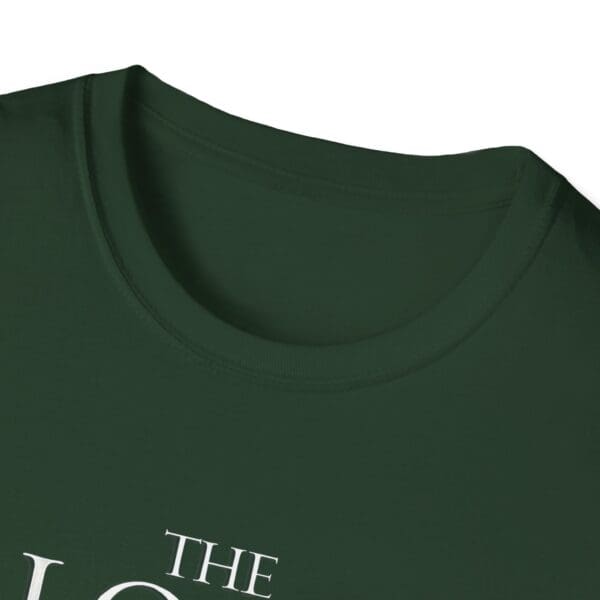 Dark green t-shirt with crew neckline.