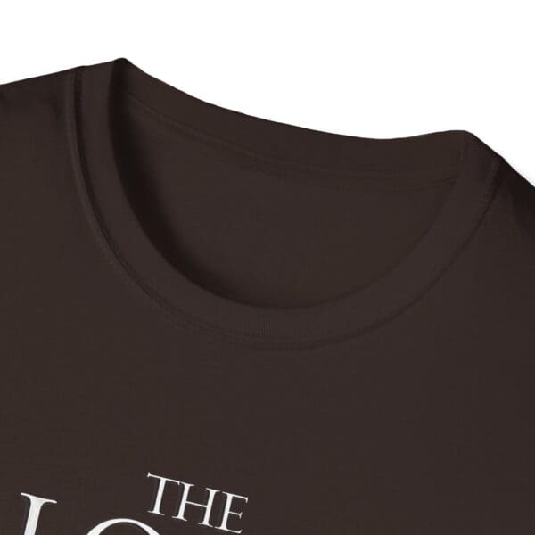 Black t-shirt with white lettering design.