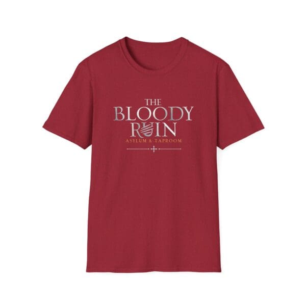 Red t-shirt with "The Bloody Ruin" design.