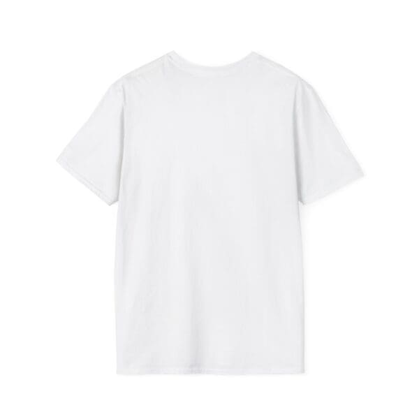 Back view of a plain white T-shirt.