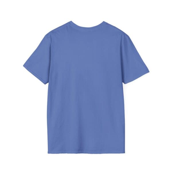 Blue t-shirt displayed from the back.