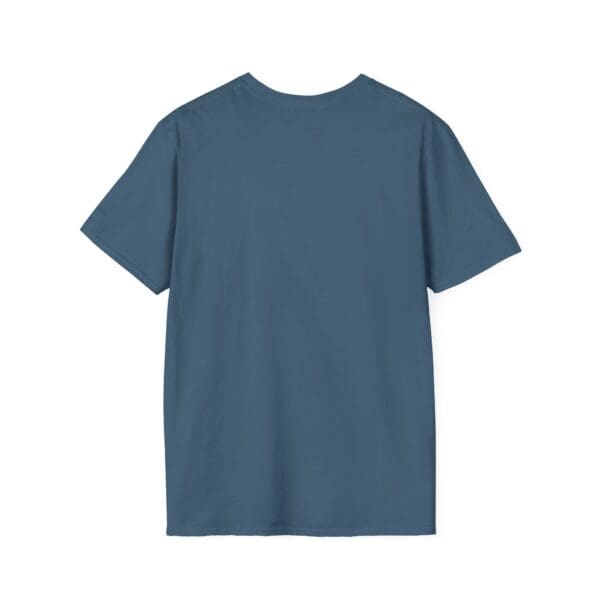 Blue short sleeve t-shirt, back view.