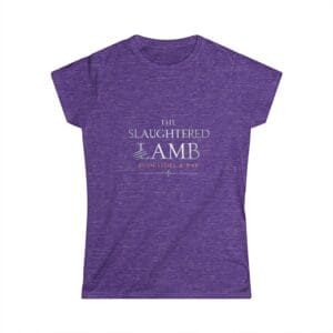 Purple t-shirt reading "The Slaughtered Lamb